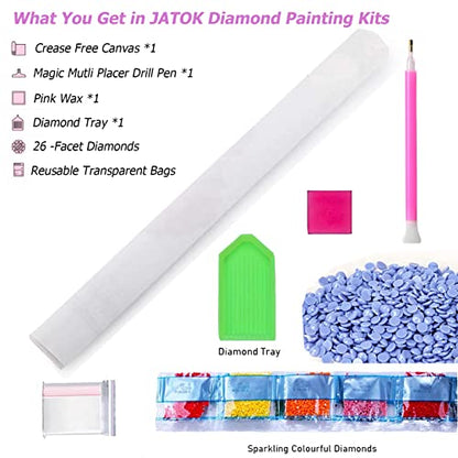 JATOK Diamond Painting Kit for Adults, Letter W, 11.8 x 11.8 in | Full Round Drills Diamond Art Kits for Beginners, customize own alphabet, DIY Gem Art and craft Kits with Complete Tools - color: White