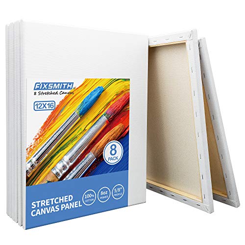 Stretched White Blank Canvas - 12 x 16 Inch, Bulk Pack of 8, Primed, 100% Cotton, 5/8 Inch Profile of Super Value Pack for Acrylics,Oils & Other Painting Media. - size: 12"x16"