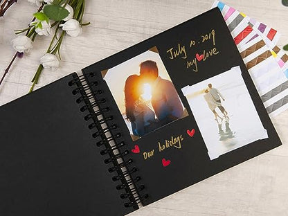 potricher 8 x 8 Inch DIY Scrapbook Album 80 Pages with Kraft Paper, Black - color: Black, size: 8 Inch 80 Pages