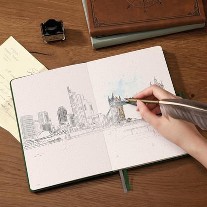 AHGXG Dotted Journal Notebook, 192 Pages, A5 Medium Size (5.7'' x 8.3'') - color: Dark Green, style: Dotted