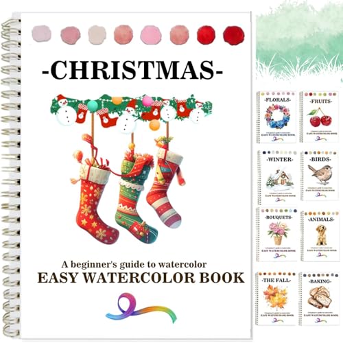 Watercolor Workbooks Coloring Book Beginner Friendly Painting Kit Easy Nature Scenes Paint Set Art Crafts for Creative Exploration Gift for Adults Teens - color: Christmas, size: Without Palette