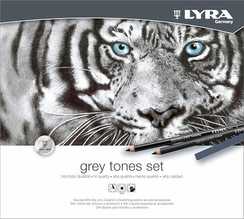Lyra Rembrandt Grey Tones Set - Assortment of Hard Pastels Drawing Pencils and Charcoal for Artists and Students - Versatile Set of Graphite Carbon Pencils and Accessories for Sketching and Designing | Fine Art, Pens, Chalks, Accessories