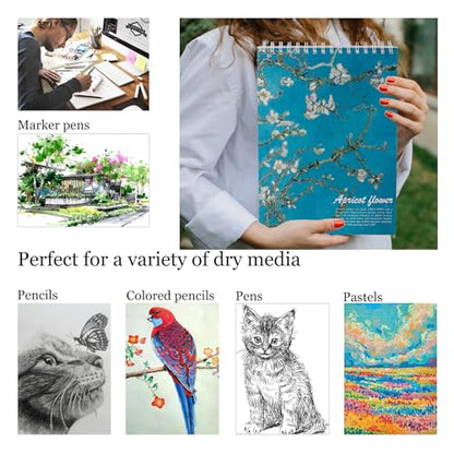 Van Gogh Aesthetic Art Mixed Media Sketchbook,98lb/160gsm Acid Free Thick Paper Sketching,Larger Blank Spiral Bound Notebook,Sketch Pad Book for Kids Student and Adult (Almond Blossoms) - color: Almond Blossoms