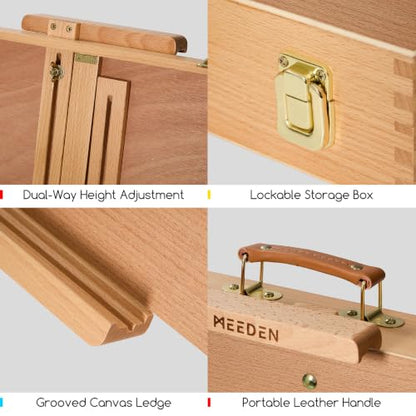 MEEDEN Table Top Easel for Painting: Wooden Portable Tabletop with Storage - color: Natural