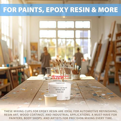Custom Shop Paint Mixing Cups, 32-Ounce, 36 Pack, Plastic Measuring Cups | For Liquids, Automotive Painting, Epoxy Resin, Acrylic Arts, Crafts, Disposable or Reusable, Graduated, Mixing Ratios - style: 36 Cups + 12 Lids