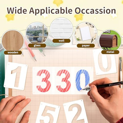6Inch Number Stencils,10Pcs Plastic Stencils Reusable Curb Stencil Kit | Washable 0-9 Large Number Stencil for Address Painting,Digital Templates for Spray Painting,DIY Crafts,Address Signs - size: 6Inch