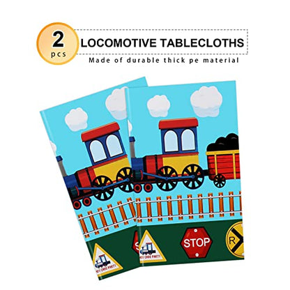 PHOGARY 2 Pack Train Tablecloths, Disposable Plastic Table Covers | Train Themed Tablecloth for Birthday Railroad Party Decorations