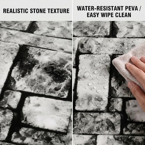 300FT x 54IN Stone Wall Plastic Tablecloth Roll with Slide Cutter Box | Heavy Duty Disposable Table Cover & Wall Backdrop, Cut-to-size for Medieval Party, Community, BBQ & Holiday Events - color: Deep Gray, size: 3600" x 54" (Rectangular)