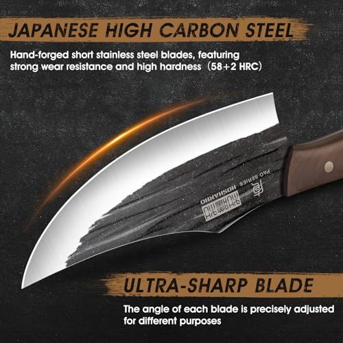 HOSHANHO 8PCS Butcher Kitchen Knife Set, Sharp Magnetic Knife Block Set | Hand Forged High Carbon Stainless Steel Chef Knives Set with Meat Cleaver Knife & Bone Chopper Knives Gift for Men - size: 6"