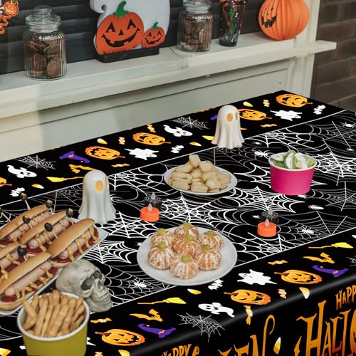 4 Pack Halloween Tablecloth 54 x 108 Inch Pumpkin Spider Web Table Cover - color: Halloween, size: 4pcs 54x108 in