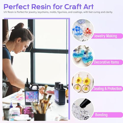 HeyClear 1000g UV Resin Kit Clear Bulk UV Epoxy Fast Curing for DIY Crafts | Crystal Clear, Hard, Low Odor Large Premixed UV Resin Glue kit for Beginners Jewelry Making, Casting Coating and Resina Art - size: 1000g