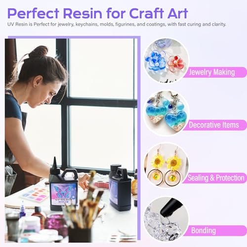 HeyClear 2000g UV Resin Bulk Fast Curing Large UV Epoxy Glue for DIY Crafts | Crystal Clear, Hard, Low Odor Premixed UV Resin Glue kit for Beginners Jewelry Making, Casting Coating and Resina Art - size: 2000g