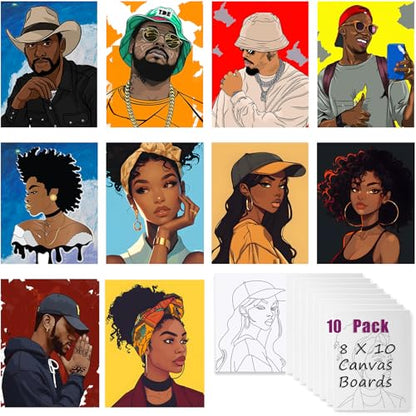 10 Pack Pre Drawn Canvas Boards for Painting for Adults, for Paint Party Favors,Beginner Favor, Paint by kit for Adults(Couple) Sip and Paint kit Date Night - style: Deluxe Edition