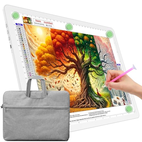 TOHETO A4 Light Board with Bag for Diamond Painting, Super Bright Magnetic Light Pad with Side Buttons, Lightbox for Tracing and Drawing, Corded Light Table for Sketching, Weeding Vinyl (White) - color: White, size: A4 with Bag