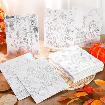 Sherr 20 Pcs Autumn Pre Drawn Canvas for Painting for Adults | Thanksgiving Outline Pre Drawn Canvas to Paint Fall Party Set, 8 x 10'' - style: Autumn