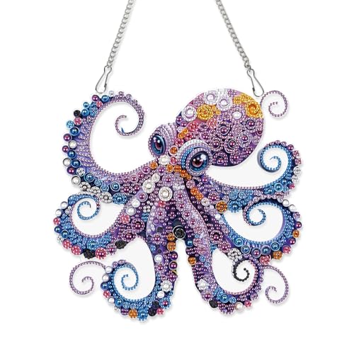 AiYuanzsh Octopus Diamond Painting Hanging Ornament, 5D DIY Special Shaped Diamond Art Pendant Kit for Adults, Large Ocean Animal Wall Hanging Craft Decoration 24.1x22.6cm, Nautical Home Decor & Gift - color: Octopus