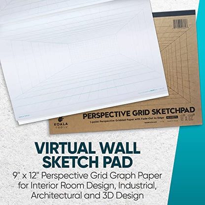 Koala Tools | Drawing Perspective (1 and 2-Point) Large Sketch Pad (1 Point - 9 x 12) - size: 1 Point - 9 x 12