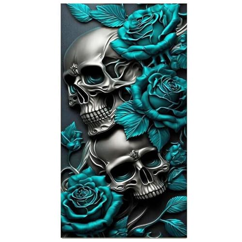 KUFWKEY Large Size Gothic Rose Diamond Art Kits for Adults,DIY Skull Diamond Painting Kits,Full Drill Diamond Mosaic Gem Art,Diamond Dots Kits for Adults,Halloween Decor 16x32Inch - color: AM808SKULL