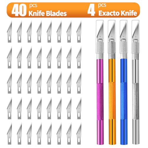 4PCS Exacto Knife, Hobby Knife Craft Knifes with 40PCS Spare Exacto Knife Blades(#11), Profession Exacto Knives Precision Knife for Crafting, Arts, Modeling, Scrapbooking, Stencil
