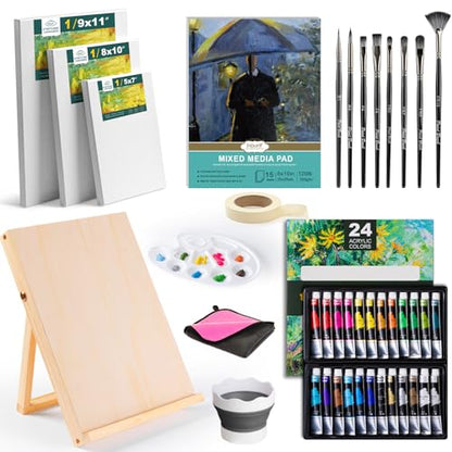 Inburit Acrylic Paint Set for Kids & Adults, Art Supplies Kit with Canvas | Complete 41 PCS Art Painting Supplies Kit, 24 Vibrant 22ml Acrylic Paint Tubes, Large Canvas Boards, Drawing Pad - color: 41PCS+24Colors/ 22ml
