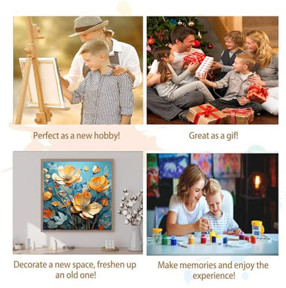 Artunion Framed Paint by Numbers Kit for Adults Beginners & Kids Ages 8-12,Yellow Flower Paint by Number with Frame,Floral Abstract Paint by Numbers Kit on Canvas 10 * 10 Inch Without Easel - color: ZXT-240-F