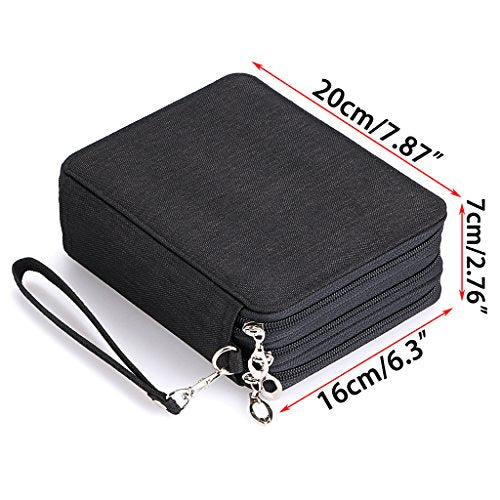 BTSKY Zippered Pencil Case-Canvas 72 Slots Handy Pencil Holders, Black | Portable Holder for Prismacolor Watercolor Pencils, Crayola Colored Pencils, Marco Pencils for Office and Travel - color: Black
