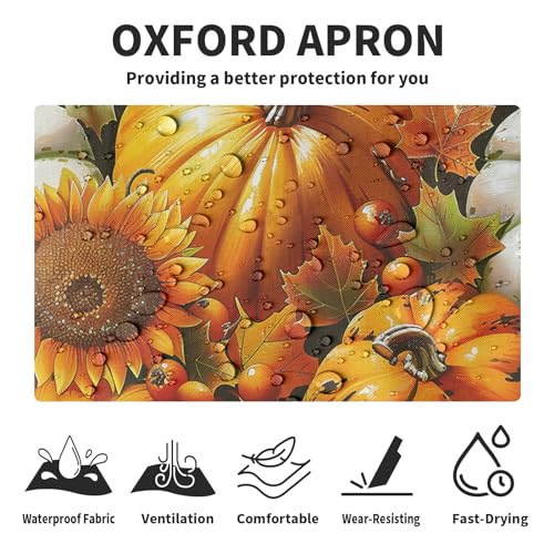 Fall Watercolor Pumpkins Aprons with Pockets Autumn Orange Sunflower Flowers Apron with Adjustable Neck Thanksgiving Day Harvest Farmhouse Chef Cooking Apron for Women Men Dinner Baking BBQ - color: Fall Pumpkin-b