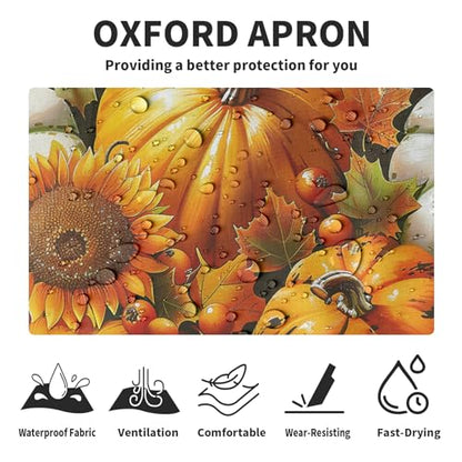 Fall Watercolor Pumpkins Aprons with Pockets Autumn Orange Sunflower Flowers Apron with Adjustable Neck Thanksgiving Day Harvest Farmhouse Chef Cooking Apron for Women Men Dinner Baking BBQ - color: Fall Pumpkin-b