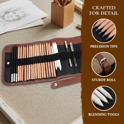 Art Kit, 18 Pcs Graphite and Charcoal Pencil Set with Erasers, Blending Stumps, Extender, Cutter, Bag,for Adults Charcoal Sketching Graphite Art