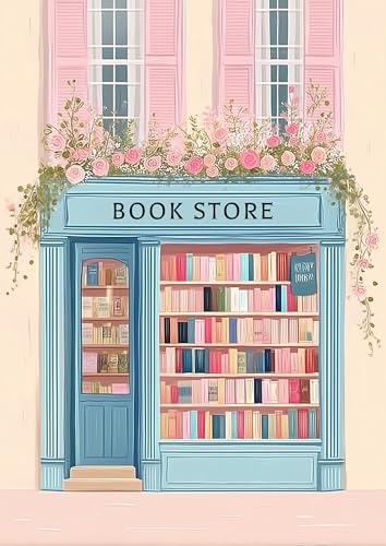 Pink Bookstore Diamond Art Kits for Adults, Shop Diamond Art 12X16 Inch | Easy 5D Diamond Art Kits, Round Dots Full Drill, DIY Diamond Painting Kit for Adult Beginners, Home Wall Decor Gifts - color: Country 19