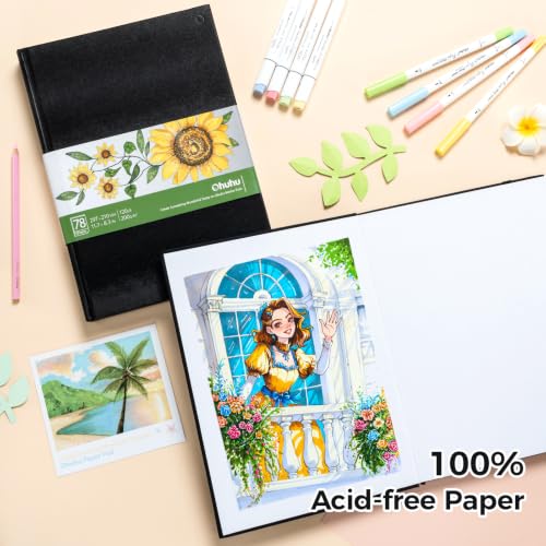 Ohuhu 8.3"x11.7" Marker Paper Pad Art Sketchbook for Drawing and Sketching | Large Sketch Book - 120 LB/200 GSM Smooth Drawing Paper - 78 Sheets/156 Pages - PU Hardcover Sketch Pad for Alcohol Markers - size: 8.3" x 11.7"