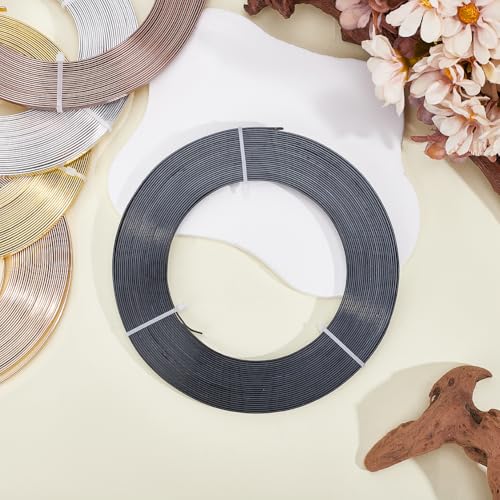 Beebeecraft 1 Roll 32.8 Feet Flat Aluminum Wire, Bendable Anodized Aluminum Wire 5mm Beading Craft Wires for Jewelry Making (Black) - color: Black