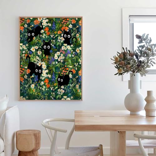 Black Cat Diamond Art Kits for Adults, Diamond Painting for Beginner 5DDIY | Cute Diamond Dots Full Drill Crafts for Gem Art Dot Art for Adults Home Wall Decor for Teens Boys Girls 12x16inch - color: DP-53