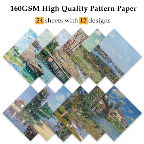 Scrapbook Paper, 24 Sheets 6"×6" 160gsm Single-Sided Patterned Cardstock - color: 24 sheets-famous paintings