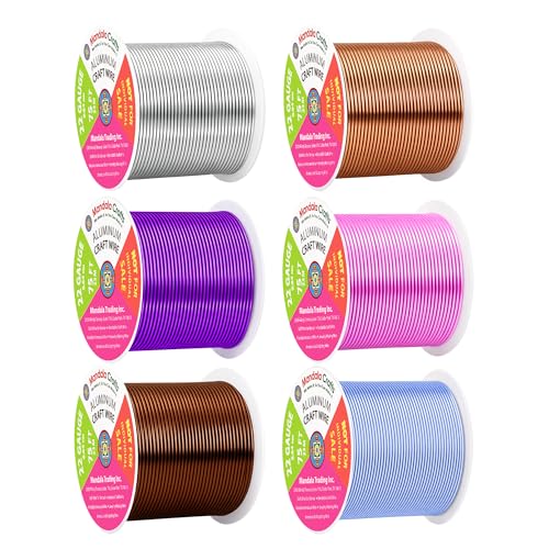 Mandala Crafts 22 GA Blue Pink Brown Assorted Anodized Aluminum Craft Wire - color: Silver Tone Copper Tone Purple Pink Brown Ice Blue, size: 22 Gauge 75X6 Feet