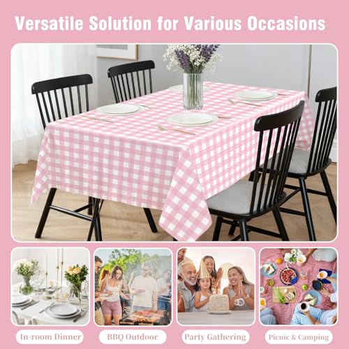 Oigco Pink Gingham Tablecloth - 3 Pack 54" × 108" Rectangle Disposable Pink and White Checkered Tablecloth, Picnic Table Cover for Party, Wedding, Birthday - color: Pink Gingham