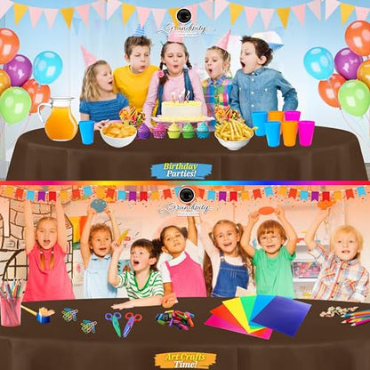 Grandipty Plastic Table Cloth Disposable 12 Pack 84" Round Brown | Plastic table covers, durable disposable tablecloths, fade and tear-resistent table cover for party, event