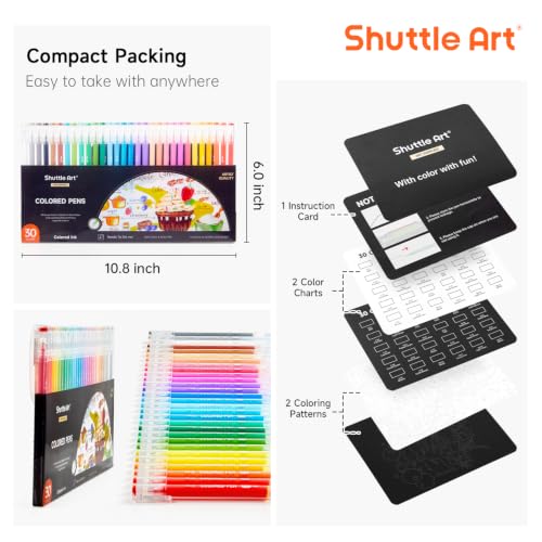 Shuttle Art 30 Colors Cute Journal Pens 0.6mm Fine Point Colored Gel Pens for Black Paper Adult Coloring Writing Drawing Journaling Note Taking School Office Home - color: 30 Colors