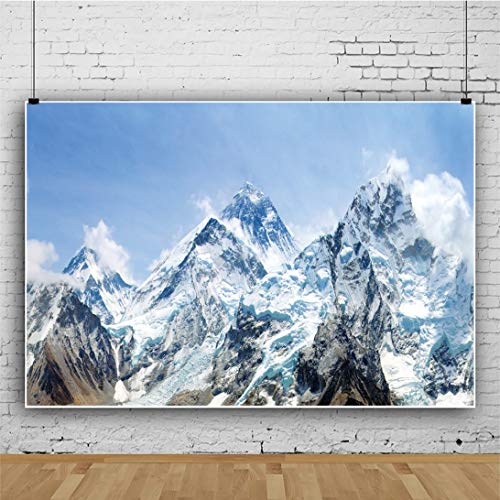 5x4ft Snow Mountain Scenery Backdrop - Cold Winter Snowy Mountain & Alpine Snow High Hill Peak Ski Nature Landscape - Blue Sky - size: 5x4ft