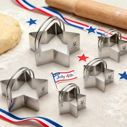Star Cookie Cutters (5 Pieces/Set), Biscuit Cutter Set with Handle | Professional Baking Dough Cutter Tools for Cakes, Sandwiches, Donuts, Dumplings - size: 5 Sizes Star Cutters With Handle