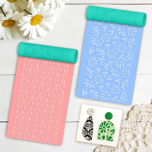 beinkmake 5Pcs Daisy Pattern Polymer Clay Texture Rollers, Plastic Clay Tools with Storage Case for DIY Jewelry Making, Scrapbooking, Pottery Crafting - color: Daisy