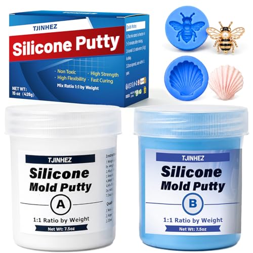 Silicone Putty, 1LB Flexible Silicone Mold Making Kit, Non-Toxic, Easy 1:1 Mixing Ratio, Fast Cured & Reusable Molding Compound for Resin, Soap, Wax, Jewelry Making