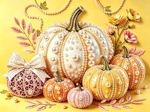5D Diamond Art Kits for Adult Beginner, Pumpkin Pearl Diamond Painting Kit | Halloween Pearl Painting for Adults, DIY Drill Special Shape Gem Art Kits for Adults, Home Wall Decor Arts Craft 12×16 Inch - color: WYZ173-US