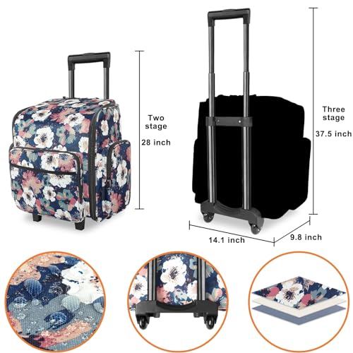 YOREPEK Large Rolling Craft Bag Wheels, Briefcase Gift for Crafter Teacher | Roller Scrapbook Tote, Water Resistant Scrapbooking Rolling Briefcase for Scrap Book Stickers Supplies and Tools, Floral