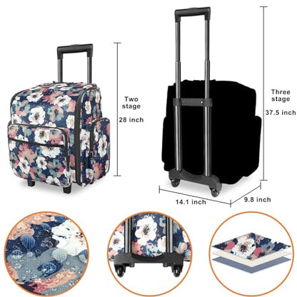YOREPEK Large Rolling Craft Bag Wheels, Briefcase Gift for Crafter Teacher | Roller Scrapbook Tote, Water Resistant Scrapbooking Rolling Briefcase for Scrap Book Stickers Supplies and Tools, Floral