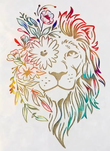 TIAMECH A4 Reusable Flower Eye Lion Stencil for Painting | Male Lion Layering Template, DIY Wall Art, Wood Furniture, Scrapbook & Crafts (8.3x11.7inch) - style: Flower Eye Lion