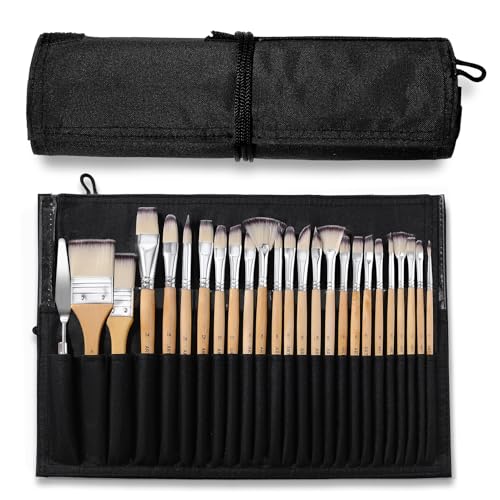 Wesquer Paint Brushes Set for Acrylic, Oil, Watercolor & Face Painting - 25 Piece Artist Brush Kit with Palette Knife, for Artists, Beginners & Adults
