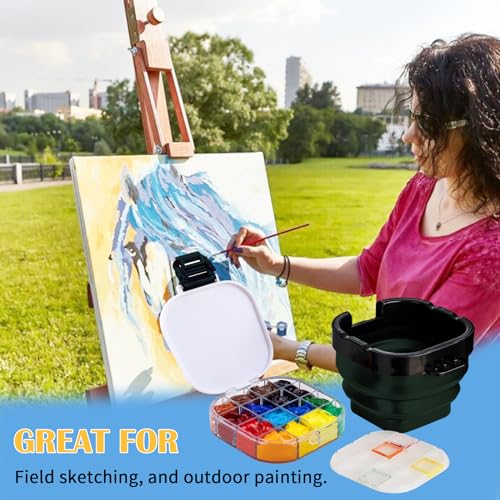 Falling in Art 16 Wells Airtight Paint Palette with Lid, Dark Green - color: Green