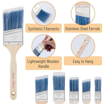 Bates Paint Brush Set - 5 Angled Brushes, 1", "1.5", "2", "2.5" - Treated Wood Handles for Walls, Stain & Furniture - color: Wood Handle Angle, size: 5 Pack, 1", 1.5", 2", 2.5"