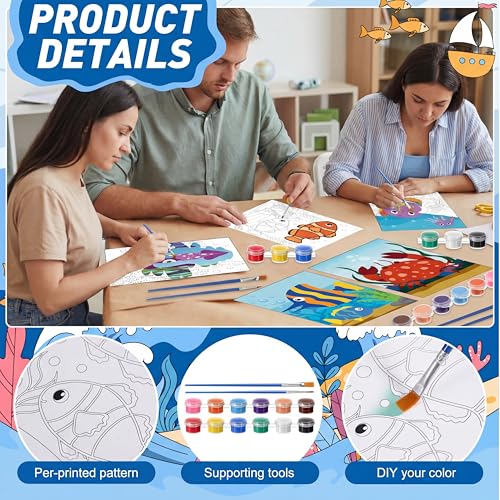 Blosssound 10 Set Pre Printed Canvas Pre Drawn Canvas Painting with Easel Kits 5" x 7" Outline Painting Panels for Beginners, DIY Craft Project, Home Decors(Ocean) - style: Ocean